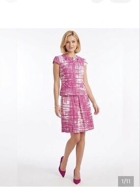 Trina Turk Pink and White Geometric Top and belted Skirt Separates!